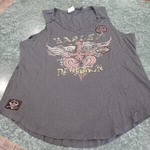 Harley Davidson Womens 2x Hearts Dagger Patches Bling Biker Tank Top Motorcycle